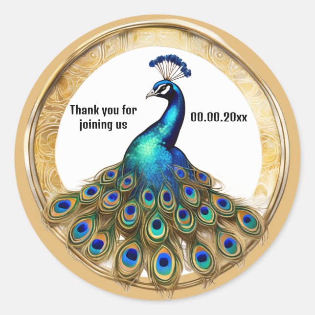 Eleganter Pfau rund um das Wasserfarbenmuseum Runder Aufkleber (Vorderseite)