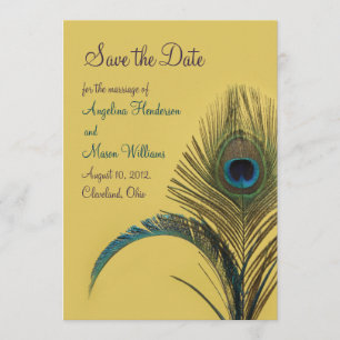 Eleganter Pfau Save the Date (Gelb)