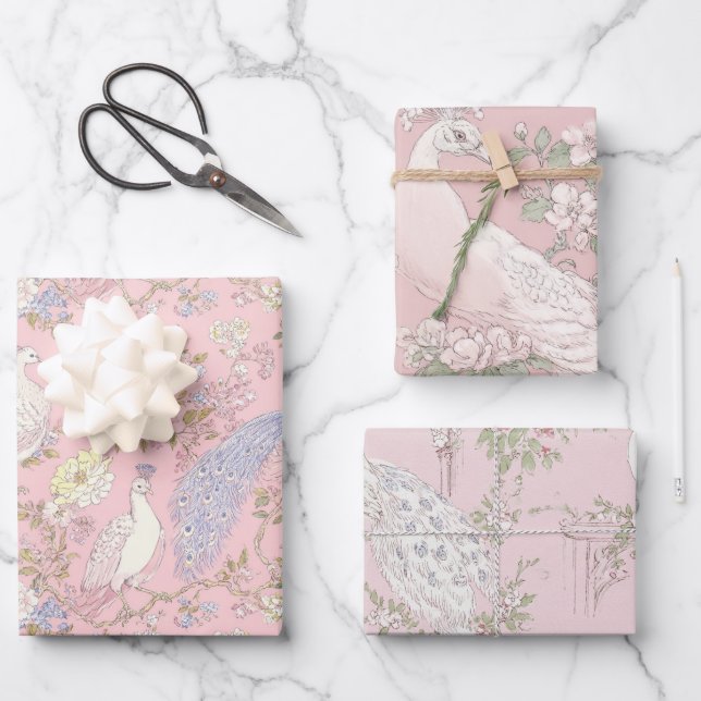 Eleganter Pfauen-Schmuck Geschenkpapier Set (Vorderseite)