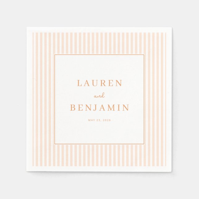 Eleganter Pfirsich gestreifter Minimalist Serviette (Vorderseite)