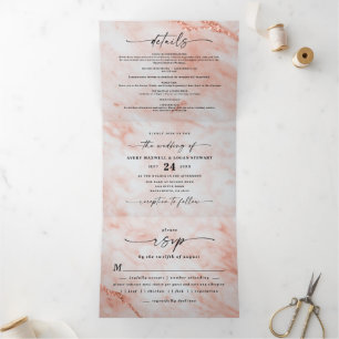 Eleganter Pfirsichmarmor mit Foil Wedding Dreifach Gefaltete Einladung