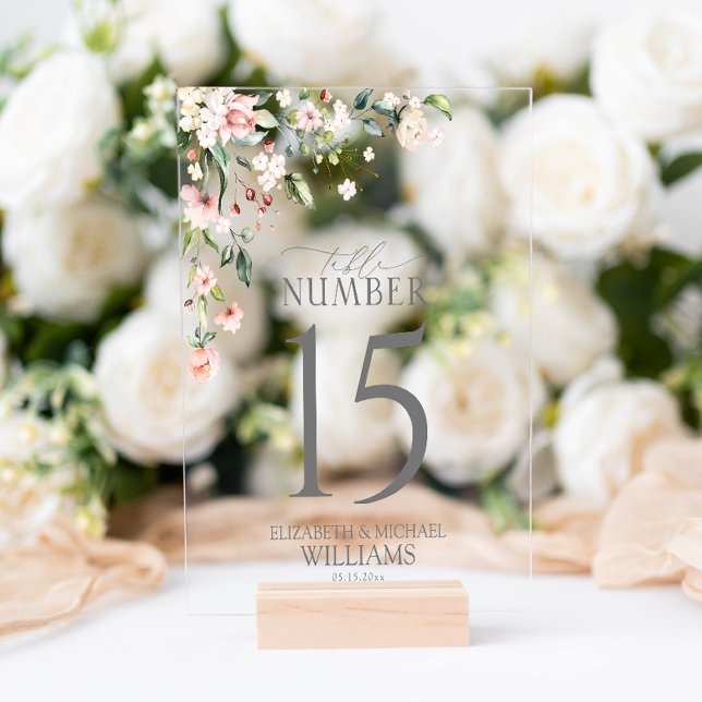 Eleganter Pfirsichrosa Empfang Acrylschild (Wedding Table Number!)