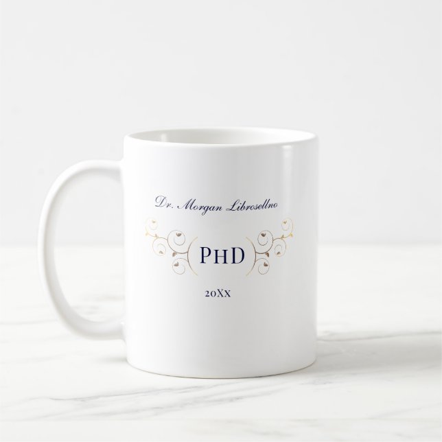 Eleganter PhD Blue Gold Abschluss Kaffeetasse (Links)