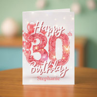 Eleganter Pink Balloon & Sparkling Gem 30. Geburts