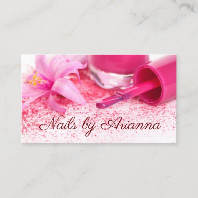 Eleganter Pink Blume Nail Technician Visitenkarte (Vorderseite)