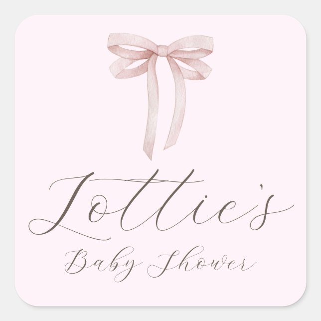 Eleganter Pink Bow Girl Babyaufkleber Quadratischer Aufkleber (Vorderseite)