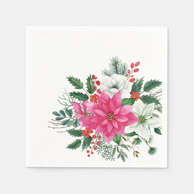 Eleganter Pink Christmas Poinsettia Cocktail Serviette (Vorderseite)