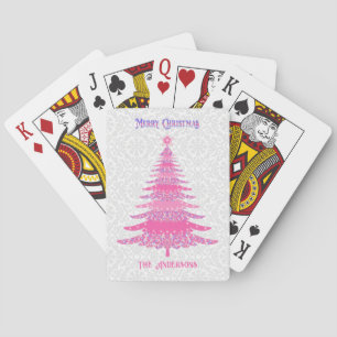 Eleganter Pink Christmas Tree Individuelle Name Spielkarten