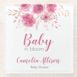 Eleganter Pink Floral Baby Shower Untersetzer