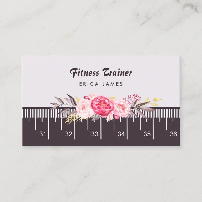 Eleganter Pink Floral Tape Fitness Trainer Visitenkarte (Vorderseite)