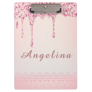 Eleganter Pink Glam Glitzer Tropfen Klemmbrett