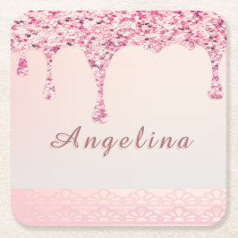 Eleganter Pink Glam Glitzer Tropfen Rechteckiger Pappuntersetzer