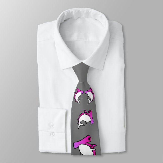 Eleganter Pink & Gray Hammerhead Hai Cartoon Neck  Krawatte (Gebunden)