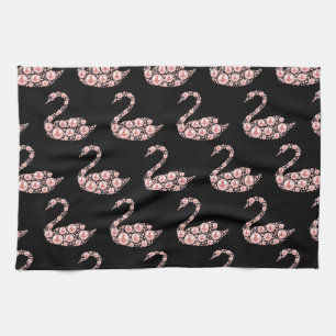 Eleganter Pink Pearl Swan auf schwarzem Hintergrun Geschirrtuch