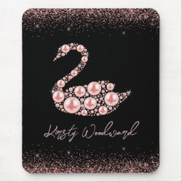 Eleganter Pink Pearl Swan auf schwarzem Hintergrun Mousepad