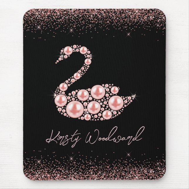 Eleganter Pink Pearl Swan auf schwarzem Hintergrun Mousepad (Vorne)