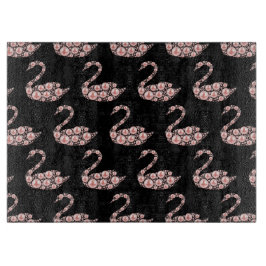 Eleganter Pink Pearl Swan auf schwarzem Hintergrun Schneidebrett