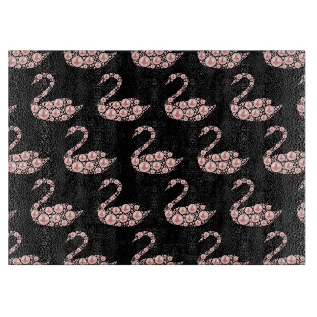 Eleganter Pink Pearl Swan auf schwarzem Hintergrun Schneidebrett (Vorderseite)