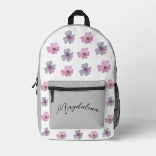ELEGANTER PINK UND Graue BLUME INDIVIDUELLE NAME Bedruckter Rucksack