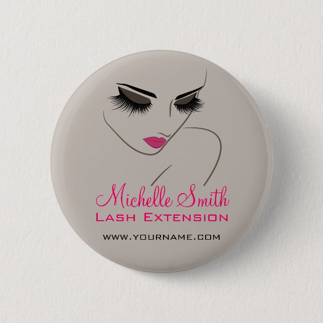 Eleganter Pink und Gray Lash Extension Schönheitss Button (Vorderseite)