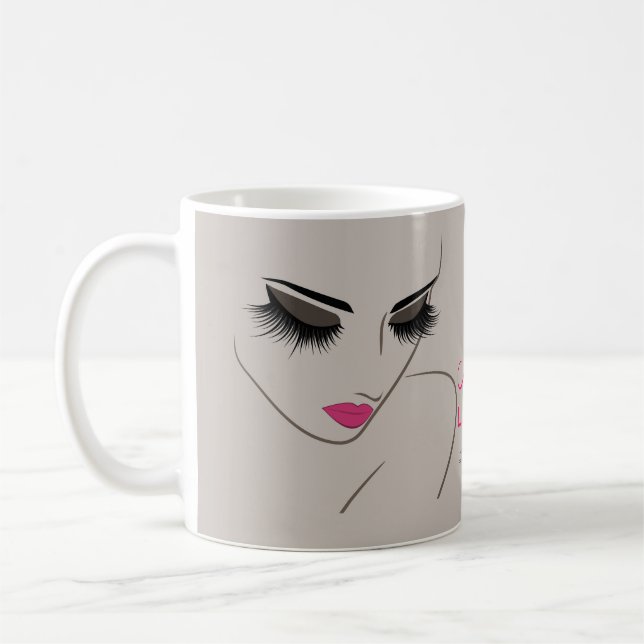 Eleganter Pink und Gray Lash Extension Schönheitss Kaffeetasse (Links)