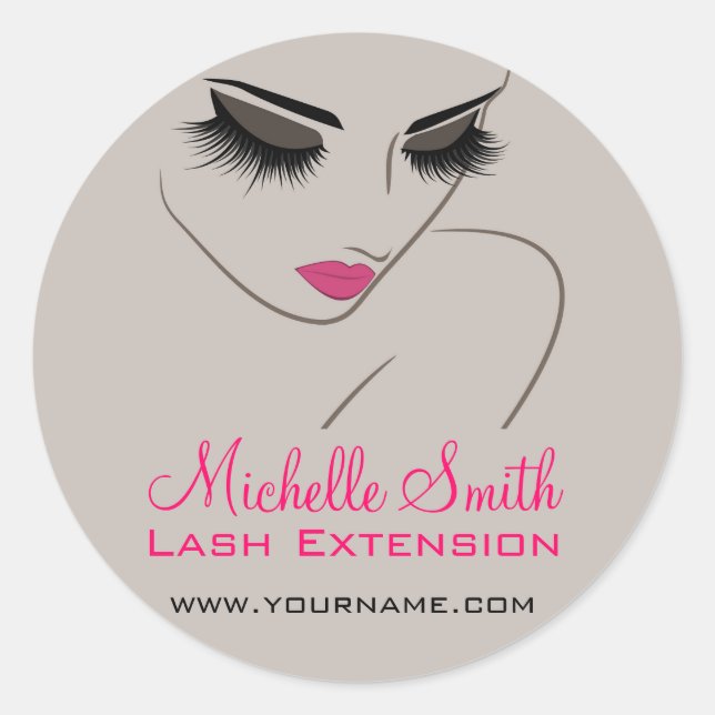 Eleganter Pink und Gray Lash Extension Schönheitss Runder Aufkleber (Vorderseite)