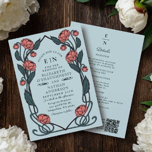 Eleganter Pinker Pfingstrosen Art Nouveau QR Code Einladung