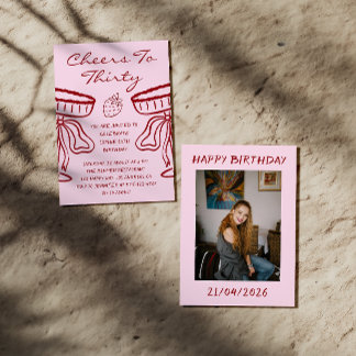 Eleganter Pinker Prost auf Dreißig Cocktail 30 Geb Einladung