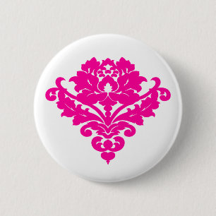Eleganter pinkfarbener Damast auf Weiß Button