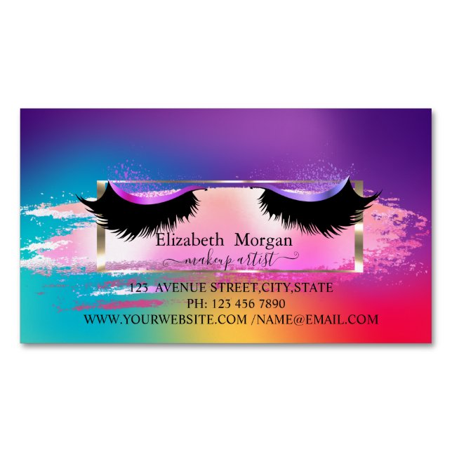 Eleganter Pinselstrich, Frame Holographic Imitats  Magnetische Visitenkarte (Vorderseite)