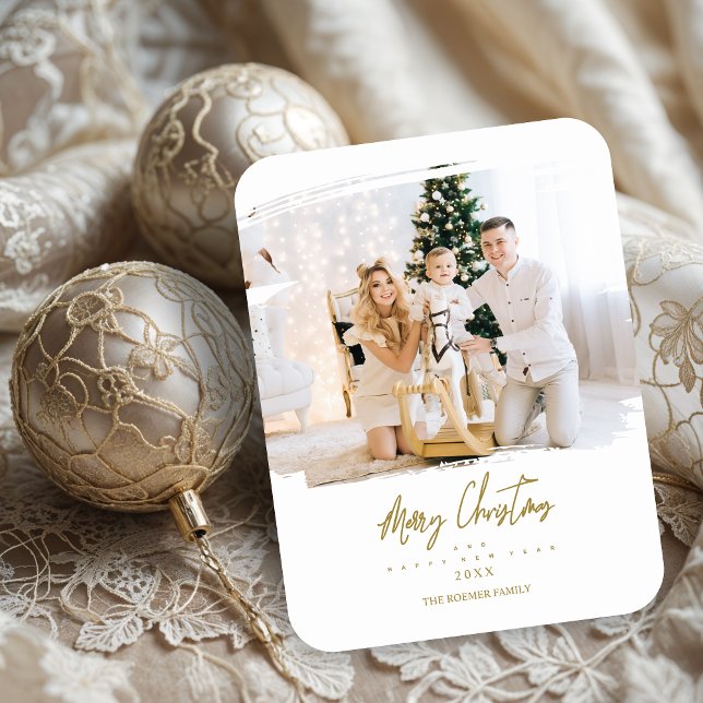 Eleganter Pinselstrich Rahmen Custom Foto Weihnach Magnet (Brushstroke Effect Merry Christmas Custom Photo Holiday Cards.)
