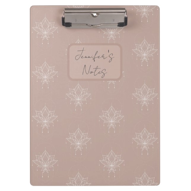 Eleganter Plaster Pink Peach Hübsch Floral Lotus Klemmbrett (Vorderseite)