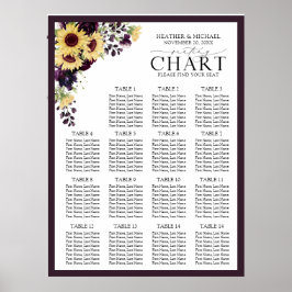 Eleganter Plum Lila Sonnenblumen Empfang Sitzplatz Poster