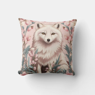 Eleganter Polarfuchs Rosa Blumenmuster Kissen