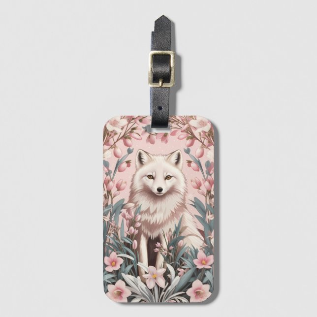 Eleganter Polarfuchs Rosa Blüten Gepäckanhänger (Vorderseite Vertikal)