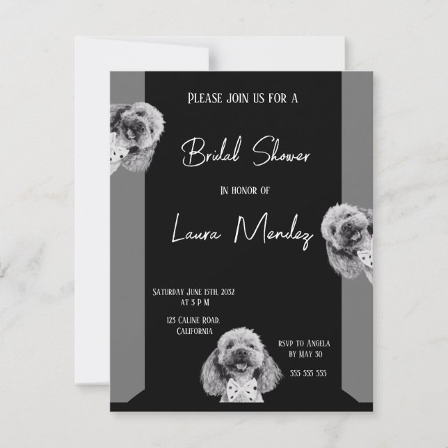 eleganter Poodle Hund Bridal Dusche Einladung (Vorderseite)