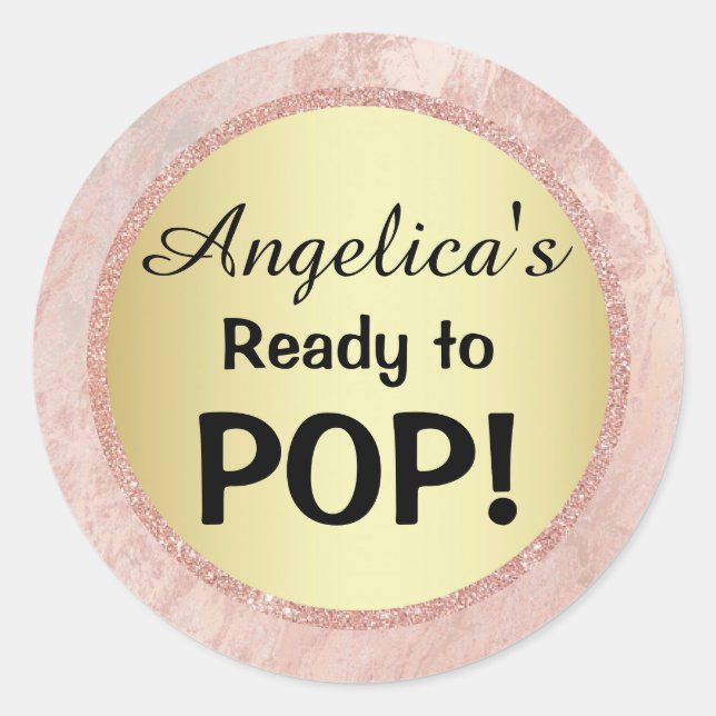 Eleganter Pop Baby Shower Gold Pink Glitzer Runder Aufkleber (Vorderseite)