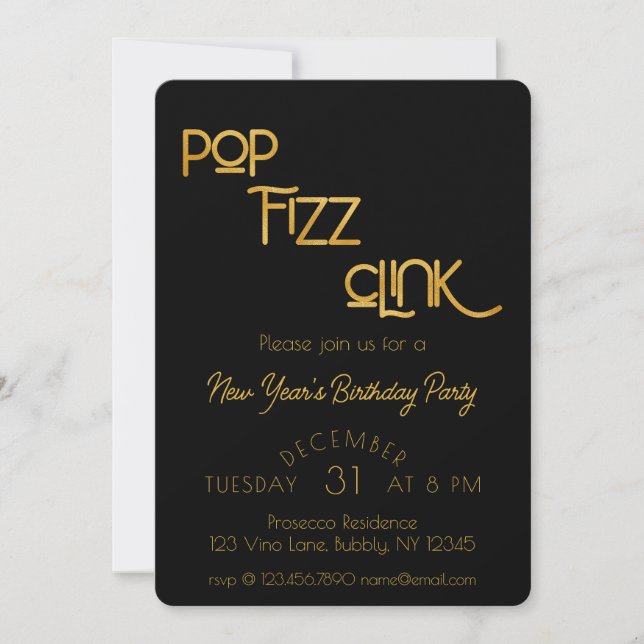 Eleganter Pop Fizz Clink Geburtstagsparty Einladung (Vorderseite)