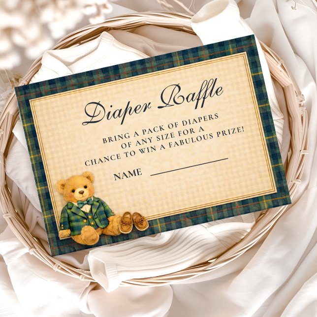 Eleganter Preppy-Teddybär-Windeltausch-Losverkauf Begleitkarte (Von Creator hochgeladen)