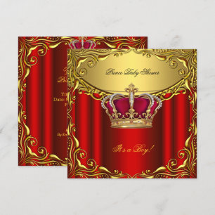 Eleganter Prince Baby Shower Regal Red Gold Boy Einladung