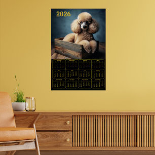 Eleganter Pudel in Holzkiste – 2026 Klassischer Hu Poster