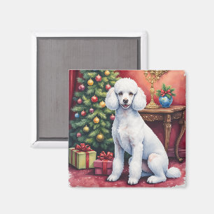Eleganter Pudel neben Weihnachtsbaum Feiertags Hun Magnet