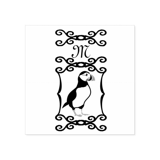 Eleganter Puffin in einem französischen Eisenrahme Gummistempel (Prägung)