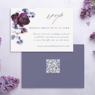 Eleganter Pum Lila & Indigo Blue Floral QR Code RSVP Karte