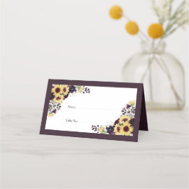 Eleganter Pum Lila Sunflower Watercolor Empfang Platzkarte