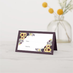 Eleganter Pum Lila Sunflower Watercolor Empfang Platzkarte