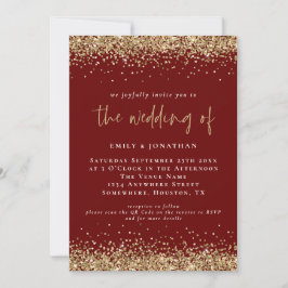 Eleganter QR Burgundy Gold Glitzer Wedding Einladung