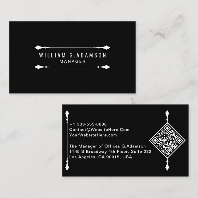 Eleganter QR Code | Berufliches, modernes Schwarz Visitenkarte (Vorne/Hinten)
