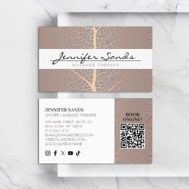 Eleganter QR-Code der Rose Gold Leaf Tree Muster Visitenkarte