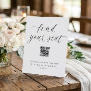 Eleganter QR-Code Digital Sitzplan Hochzeit Sockelschild